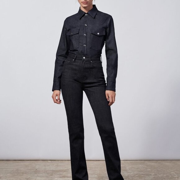 Dark Denim Zara Snap-Front Woven Long Sleeve Jean Top (NWT) - Picture 7 of 7